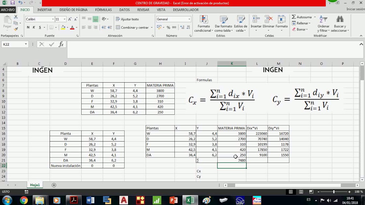 formula para calcular el centro de gravedad